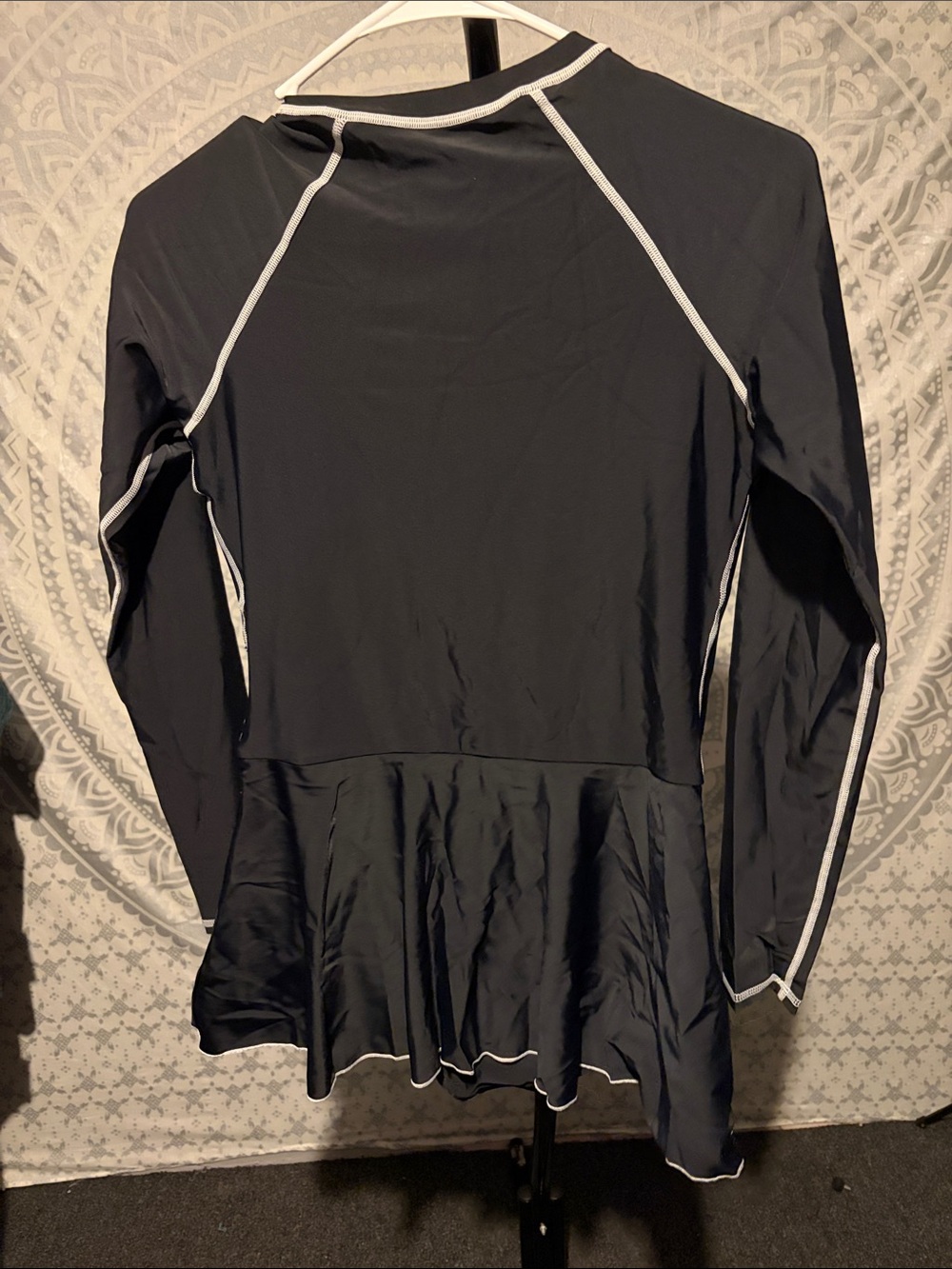 Source Unknown Black Long-Sleeve One-Piece Swim Dress with White Trim - Picture 2 of 7